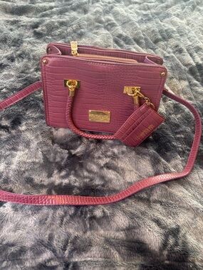 bebe Plum Croc-Embossed Top Handle Satchel with Gold Hardware